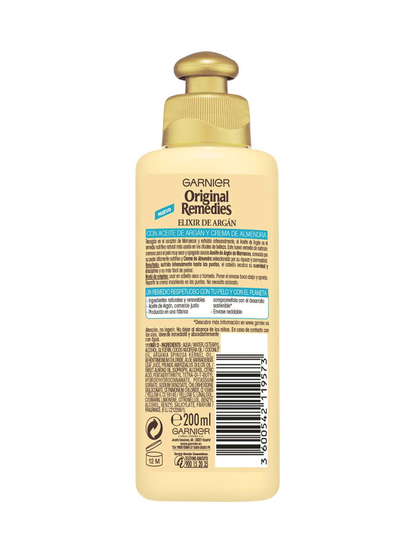 Garnier Cabello Aceite Crema Reparador Original Remedies Elixir Argan 000 3600542119573 Back